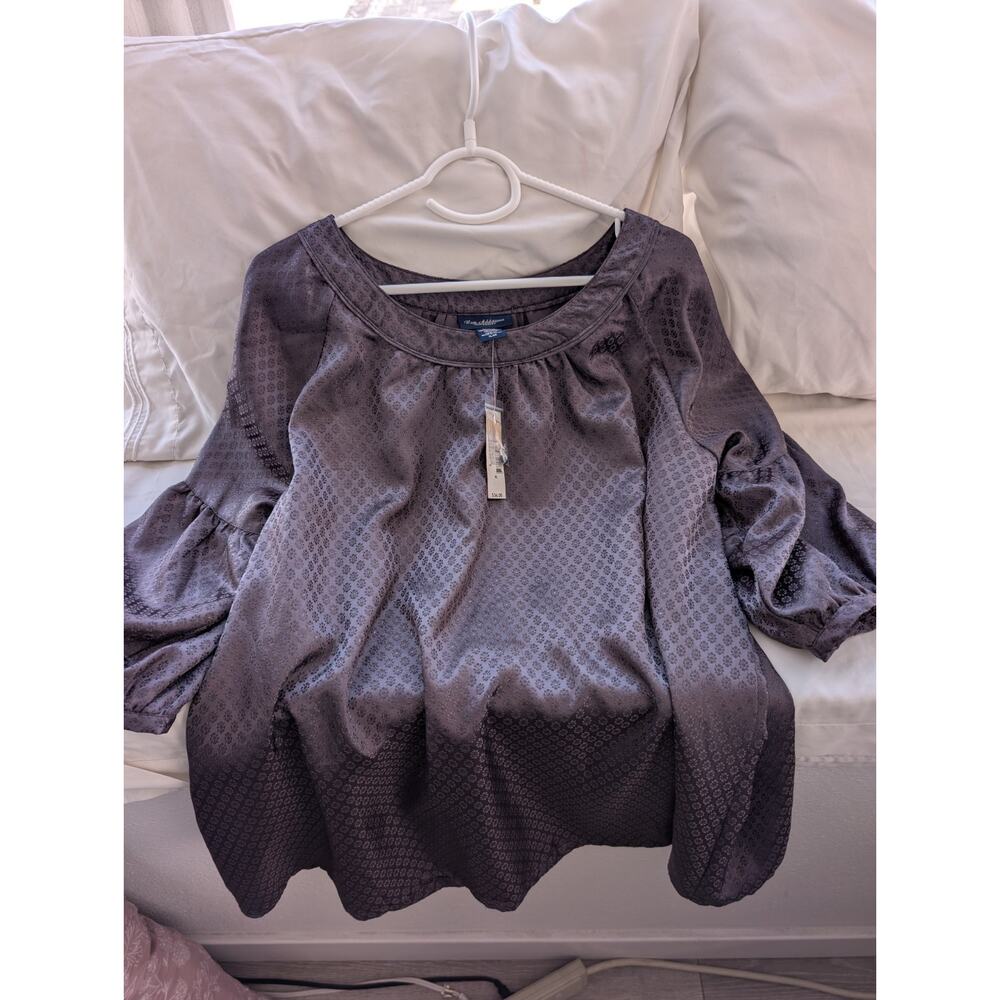 New Additions Maternity Floral Jacquard Balloon Sleeve charcoal gray Blouse XL - Picture 7 of 10